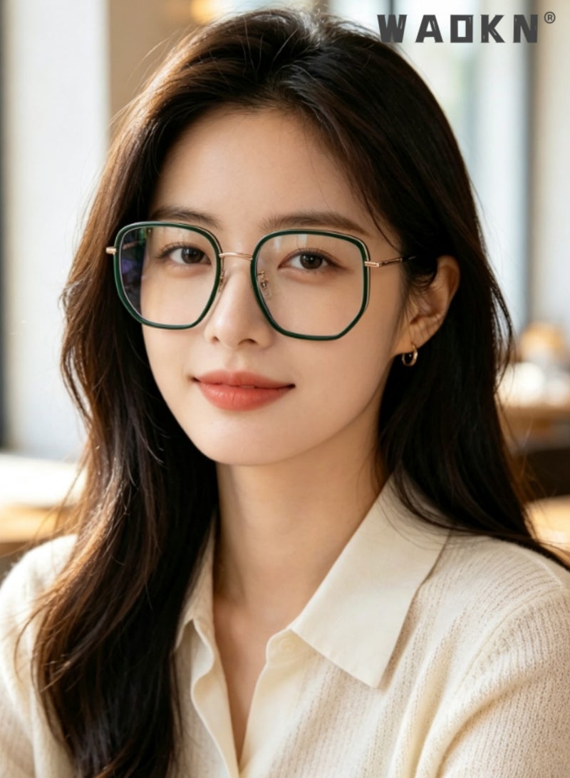 WAOKN Unisex Emerald Green Geometric Blue Light Blocking Glasses, Alloy & TR90 Ultra-Light Frame PC Lens, Small Face Fit Blue Light Protection Glasses,Relieves Eye Fatigue,Prescription Friendly Non-prescription Eyeglasses for Daily No-makeup  Office  Wear - Image 5