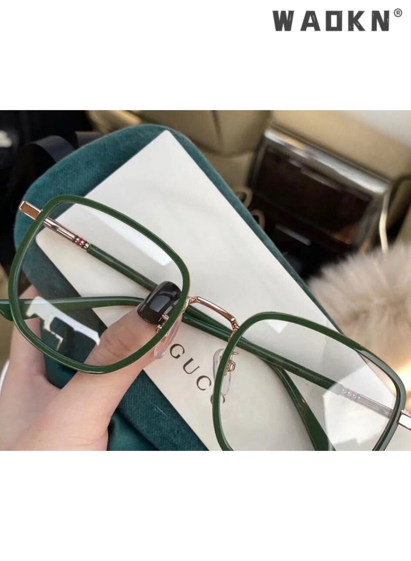 WAOKN Unisex Emerald Green Geometric Blue Light Blocking Glasses, Alloy & TR90 Ultra-Light Frame PC Lens, Small Face Fit Blue Light Protection Glasses,Relieves Eye Fatigue,Prescription Friendly Non-prescription Eyeglasses for Daily No-makeup  Office  Wear - Image 4