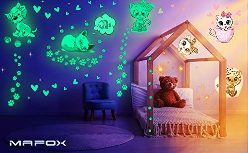 MAFOX Glow in The Dark Cat Stickers with Dog and Fish, Wall Decals Sticker for Kids Bedding Room, Great for Birthday Gift Glowing Cat for Girls and Boys - Image 3