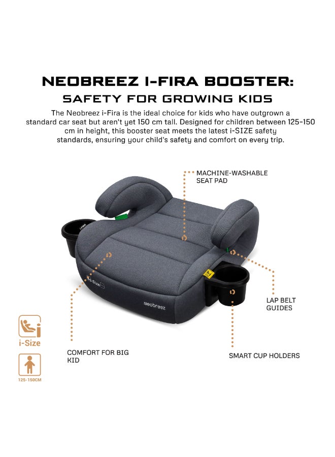 neobreez I-FIRA I-Size Backless Booster Car Seat, Double Padded Foam, Compact, Lightweight&Portable Travel Childrens Kids Boys Girls Car Seat, Arm Rest Seat, 2 Cup Holder, ECER129, 6-12Yrs, 22-36Kg, Group 3 - Image 2