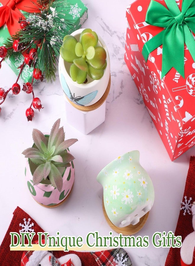 Remerry 12 Pcs 3.5 Inch DIY Ceramic Succulent Pots for Painting Figurines Paint Craft Kit Unpainted Ceramic Bisque Paintable Flowerpots with Drainage Hole Ready to Paint - Image 2