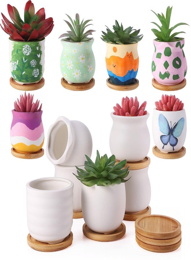 Remerry 12 Pcs 3.5 Inch DIY Ceramic Succulent Pots for Painting Figurines Paint Craft Kit Unpainted Ceramic Bisque Paintable Flowerpots with Drainage Hole Ready to Paint - Image 1