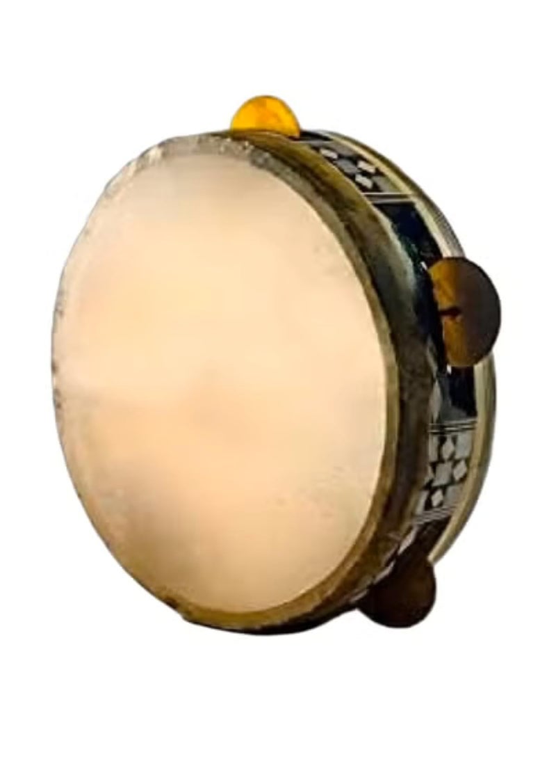 Oriental Wooden Riq Tambourine Req Traditional Egyptian Hand Drum Handmade Req Vintage Handheld Percussion Musical Instrument Cultural Crafts Souvenir Gift Decor with 22cm Rawhide Drumhead & Jingles - Large - Image 1