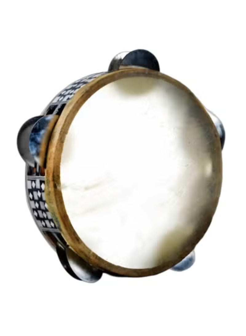 Oriental Wooden Riq Tambourine Req Traditional Egyptian Hand Drum Handmade Req Vintage Handheld Percussion Musical Instrument Cultural Crafts Souvenir Gift Decor with 22cm Rawhide Drumhead & Jingles - Large - Image 2