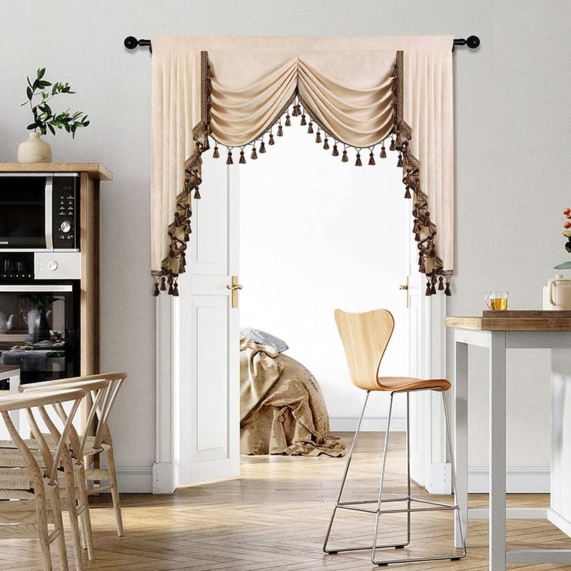 ELKCA Beige Chenille Window Curtains Valance for Living Room Waterfall Valance for BedroomRod Pocket W59 Inch 1 Panel