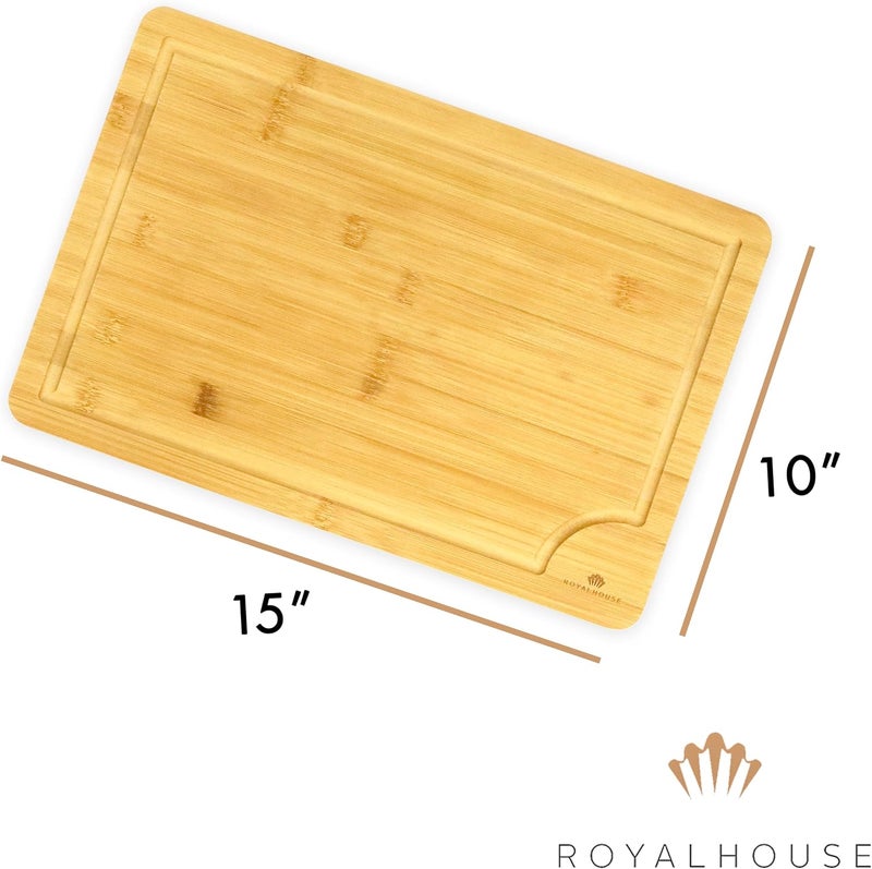 RoyalHouse لوح تقطيع كبير من الخيزران بأبعاد 15x10x0.5، مزود بشق لاستخراج العصير، مناسب لتقطيع اللحوم والجبن، ويأتي أيضًا مع صينية خدمة متينة. - Image 4