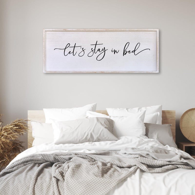 Surfapans Lets Stay In Bed Wall Decor 40â€X15â€ Large Farmhouse Master Room Above Over Bed Rustic Guest Room Sign Beautiful And Simple Plaque Hanging Wall Art Decoration (White) - Image 4