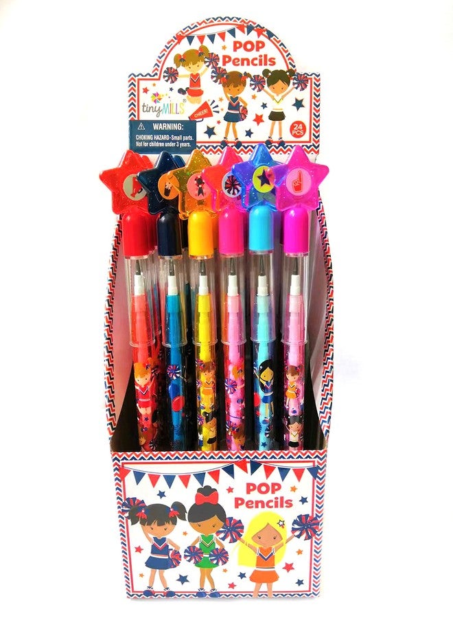 TINYMILLS 24 Pcs Cheerleading Multi Point Stackable Push Pencil Assortment with Eraser for Party Favors Goodie Bag Stuffers VBS Classroom Rewards Pinata Fillers Carnival Prize - Image 2