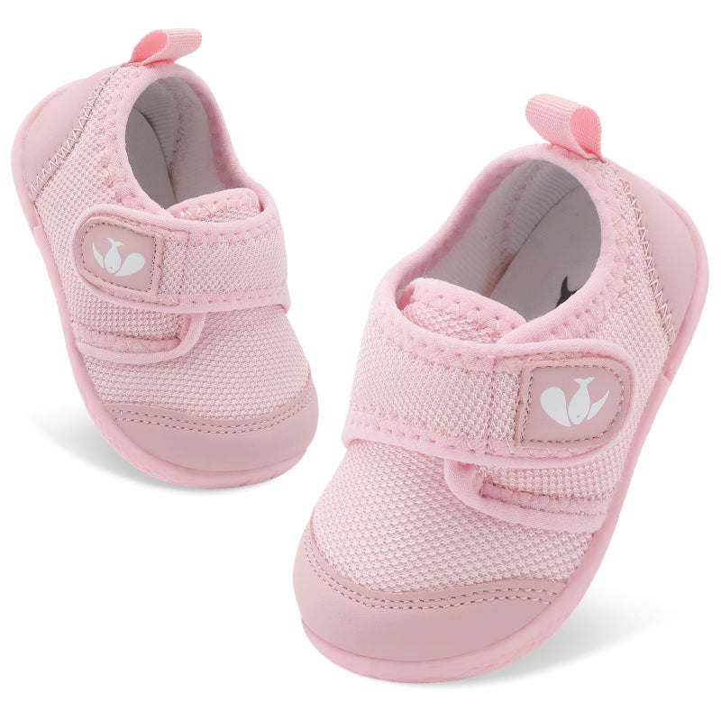 FEETCITY Baby First Walker Shoes Boys Girls Canvas Shoes Newborn Crib Shoes Anti-Slip Star Sneaker Pink - Image 1