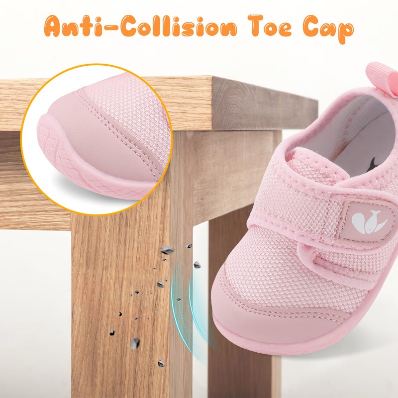 FEETCITY Baby First Walker Shoes Boys Girls Canvas Shoes Newborn Crib Shoes Anti-Slip Star Sneaker Pink - Image 3