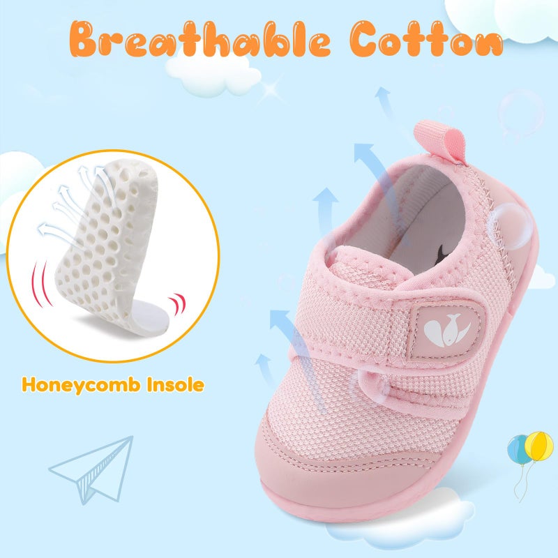FEETCITY Baby First Walker Shoes Boys Girls Canvas Shoes Newborn Crib Shoes Anti-Slip Star Sneaker Pink - Image 4
