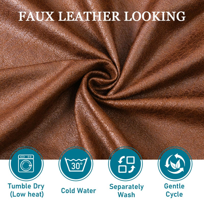 FUANGUI 2 Piece Chair Covers Stretch Arm Covers Chair Couch Covers, Faux Leather Looking Armchair Slipcover with Separate Chair Cushion Cover, Washable Chair Protector for Living Room - Coffee - Image 3