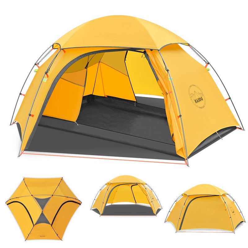 KAZOO Waterproof Backpacking Tent Ultralight 1/2 Person Lightweight Camping Tents 1/2 People Hiking Tents Aluminum Frame Double Layer (2P Yellow) - Image 1