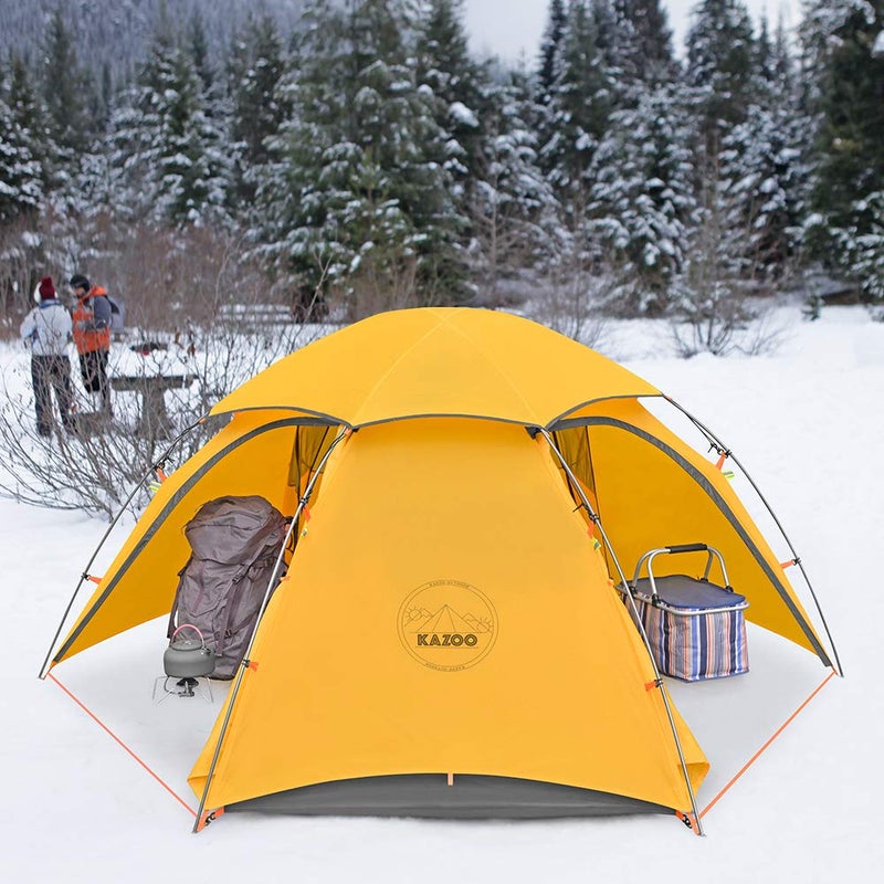 KAZOO Waterproof Backpacking Tent Ultralight 1/2 Person Lightweight Camping Tents 1/2 People Hiking Tents Aluminum Frame Double Layer (2P Yellow) - Image 3
