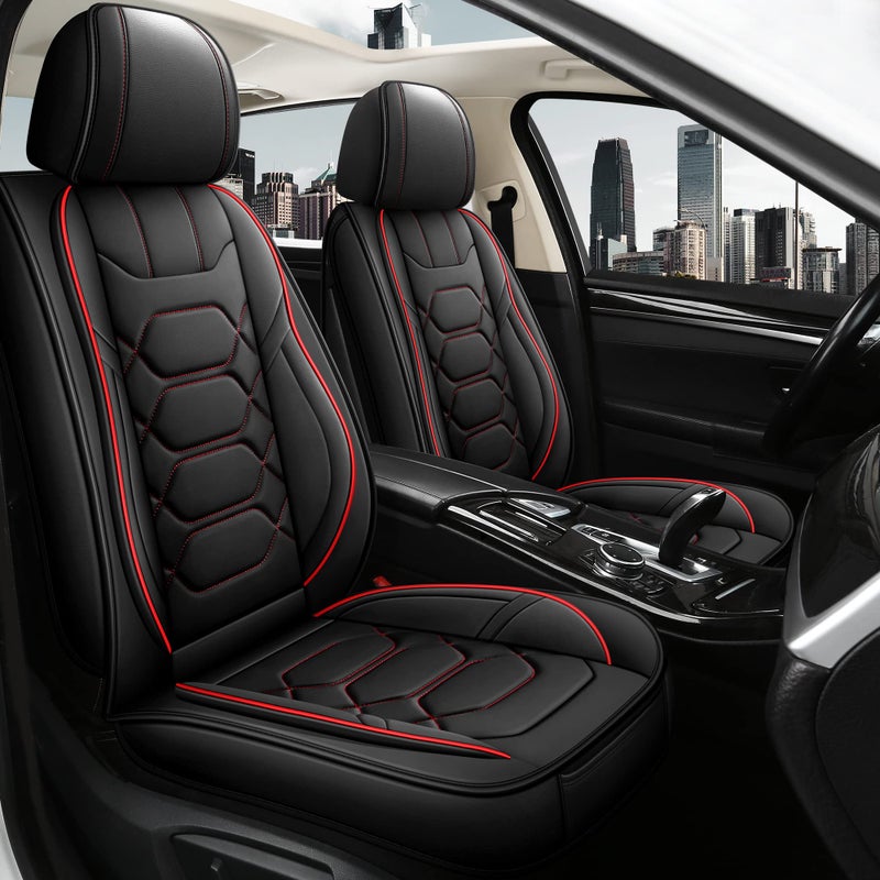 Pariitadin Leather Car Seat Covers Full Set Waterproof Faux Leather Seat Covers for Cars NonSlip Car Interior Covers Universal Fit for Most Cars Sedans Trucks SUVs BlackRed