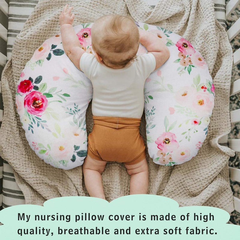 TANOFAR Floral Nursing Pillow Cover, Breastfeeding Pillow Slipcover for Baby Boys & Girls, Nursing Pillow Case for Newborn, Soft Fabric Fits Snug On Infant, Washable & Breathable, Watercolor Flower - Image 2