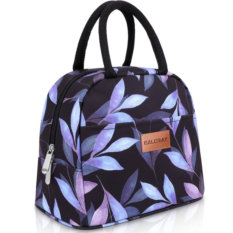 BALORAY Lunch Bag for Women Men Insulated Lunch Box for Adult Reusable Lunch Tote Bag for Work Picnic or Travel Blue Leaves