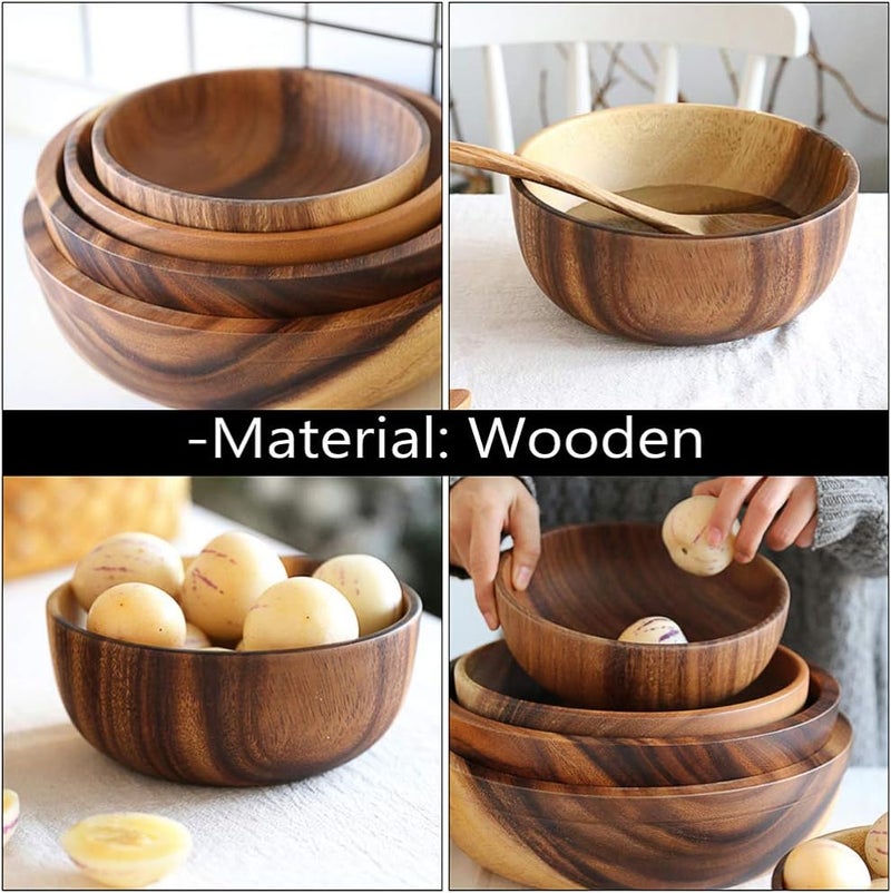 Hemoton Natural Wooden Bowl Salad Bowl for Rice Soup Pasta Mixing Cereal Snacks Serving Bowl Size - Image 4