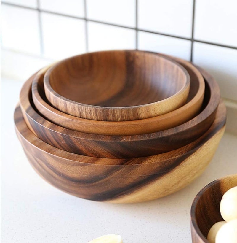 Hemoton Natural Wooden Bowl Salad Bowl for Rice Soup Pasta Mixing Cereal Snacks Serving Bowl Size - Image 5