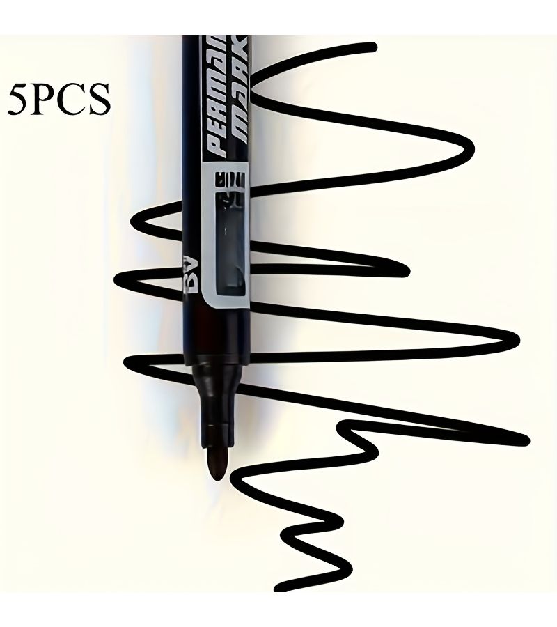 5 Permanent Black Ink Markers Large Capacity Oily Bold Tip for Office Logistics Daily Use Durable - Image 3