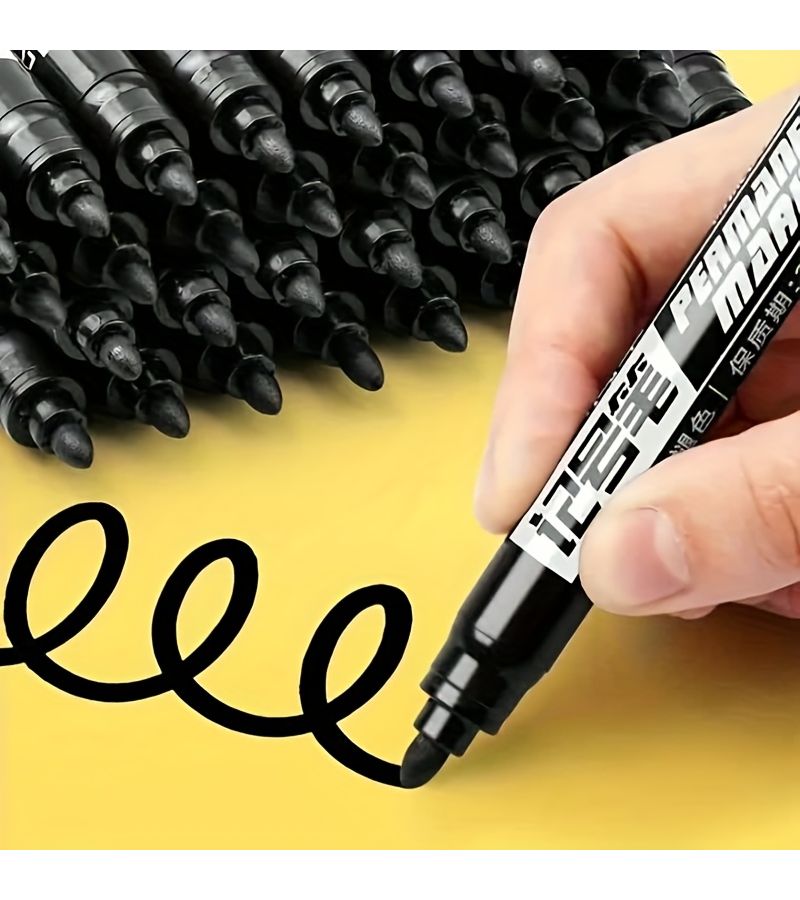 5 Permanent Black Ink Markers Large Capacity Oily Bold Tip for Office Logistics Daily Use Durable - Image 1