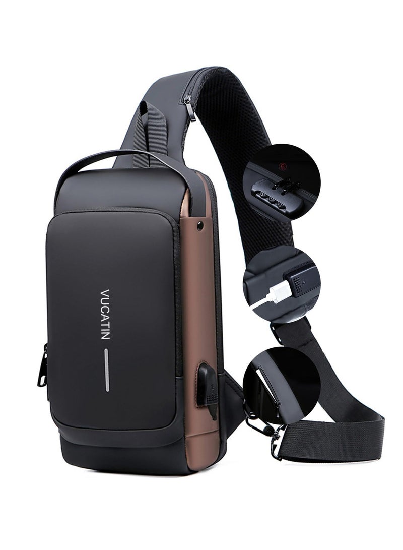 MIXDE Crossbody Sling Bag, Body Chest Shoulder Bag for Men Women Casual Shoulder Backpack Bag, Waterproof Leather Chest Casual Daypack with Usb Charging Port for Travel Hiking  - Image 1