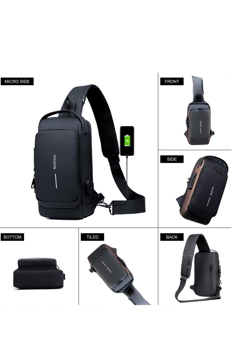 MIXDE Crossbody Sling Bag, Body Chest Shoulder Bag for Men Women Casual Shoulder Backpack Bag, Waterproof Leather Chest Casual Daypack with Usb Charging Port for Travel Hiking  - Image 3