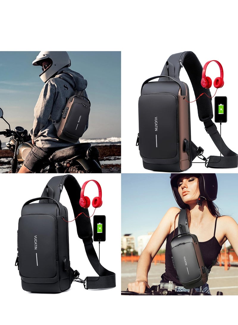 MIXDE Crossbody Sling Bag, Body Chest Shoulder Bag for Men Women Casual Shoulder Backpack Bag, Waterproof Leather Chest Casual Daypack with Usb Charging Port for Travel Hiking  - Image 2