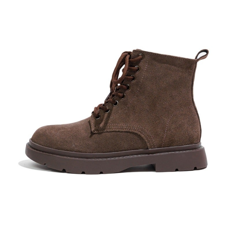 2026 Matte Leather Women's Boots - British Style Mid-Heel Flat Short Boots, 8-Hole Martin Boots with Chunky Heels - Image 1
