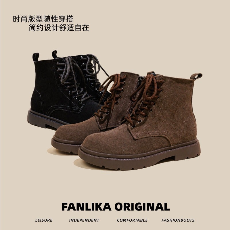 2026 Matte Leather Women's Boots - British Style Mid-Heel Flat Short Boots, 8-Hole Martin Boots with Chunky Heels - Image 5