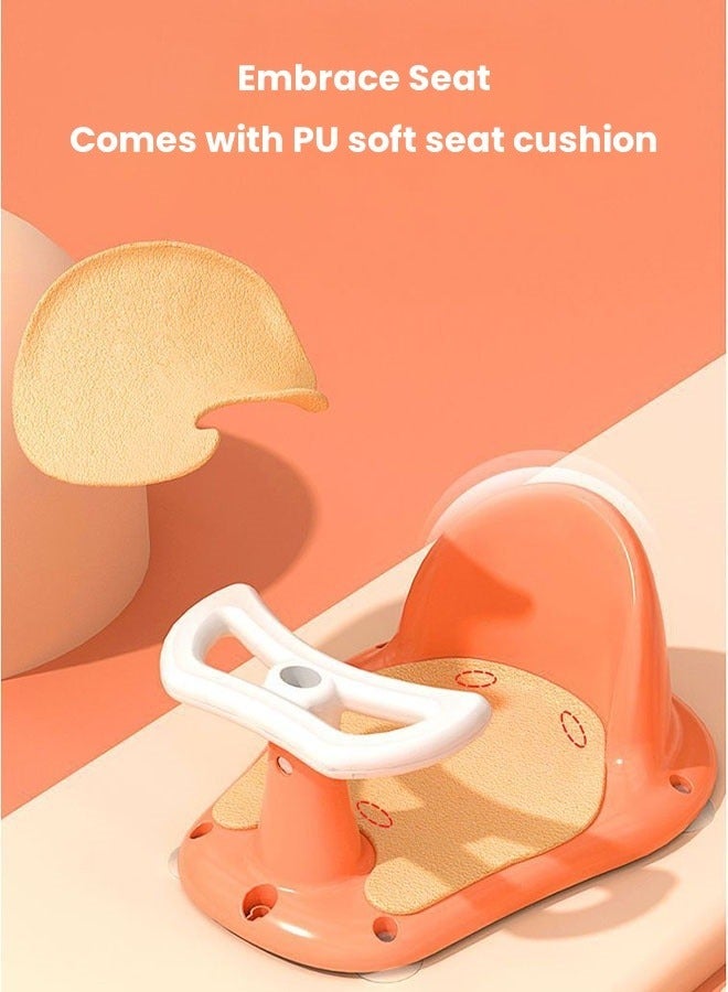 مقعد حوض استحمام للطفل، كرسي بارث للأطفال مع وسادة، هيكل تخزين، عجلات عالمية، حبل جر وصينية استحمام في حوض استحمام وردي - Image 4