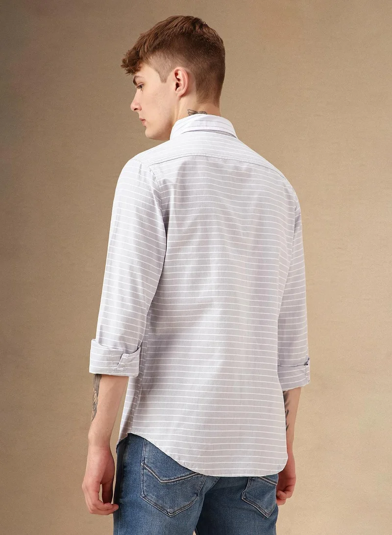 Dennis Lingo Men's Blue 100% Cotton Striped Button Down Shirt