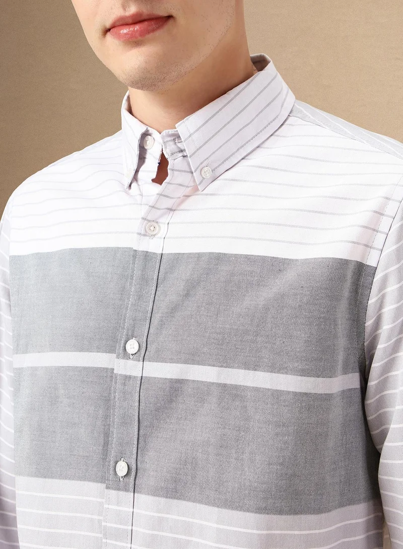 Dennis Lingo Men's Blue 100% Cotton Striped Button Down Shirt