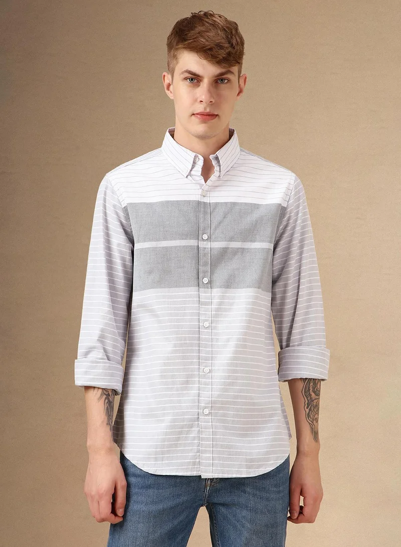 Dennis Lingo Men's Blue 100% Cotton Striped Button Down Shirt