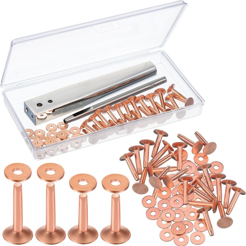 Hotop 100pcs Copper Rivet and Burr Washers for Leather Work #9 and #12 Brass Rivets Setter Install Setting Tool with Hole Punch Cutter Kit for Belts Wallets Collars Leather DIY Craft Supplies - Image 1