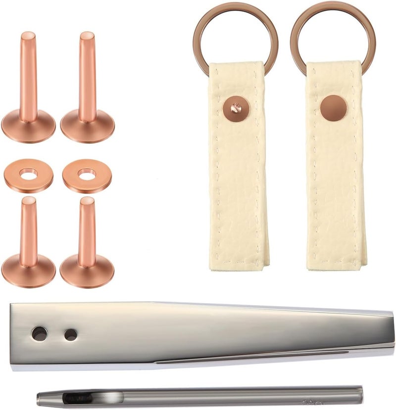 Hotop 100pcs Copper Rivet and Burr Washers for Leather Work #9 and #12 Brass Rivets Setter Install Setting Tool with Hole Punch Cutter Kit for Belts Wallets Collars Leather DIY Craft Supplies - Image 4