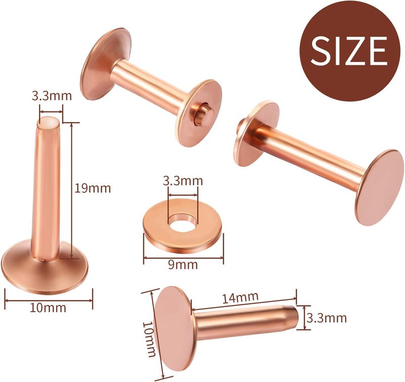 Hotop 100pcs Copper Rivet and Burr Washers for Leather Work #9 and #12 Brass Rivets Setter Install Setting Tool with Hole Punch Cutter Kit for Belts Wallets Collars Leather DIY Craft Supplies - Image 2