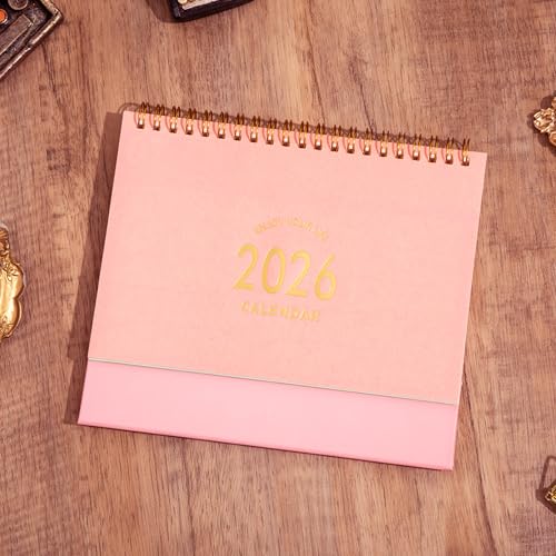 MOOJULY Small Desk Calendar 2026, Standing Flip Desk Calendar Use Now to Dec 2026, with To-do List & Notes, Metal Ring Twin-Wire Binding with Stickers, Monthly Desktop Calendar for Home Office (Pink) - Image 5