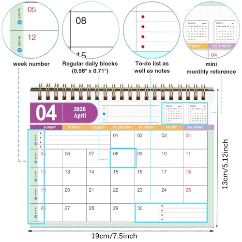 MOOJULY Small Desk Calendar 2026, Standing Flip Desk Calendar Use Now to Dec 2026, with To-do List & Notes, Metal Ring Twin-Wire Binding with Stickers, Monthly Desktop Calendar for Home Office (Pink) - Image 4