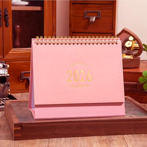 MOOJULY Small Desk Calendar 2026, Standing Flip Desk Calendar Use Now to Dec 2026, with To-do List & Notes, Metal Ring Twin-Wire Binding with Stickers, Monthly Desktop Calendar for Home Office (Pink) - Image 2