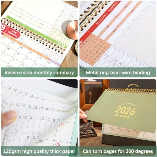 MOOJULY Small Desk Calendar 2026, Standing Flip Desk Calendar Use Now to Dec 2026, with To-do List & Notes, Metal Ring Twin-Wire Binding with Stickers, Monthly Desktop Calendar for Home Office (Pink) - Image 3
