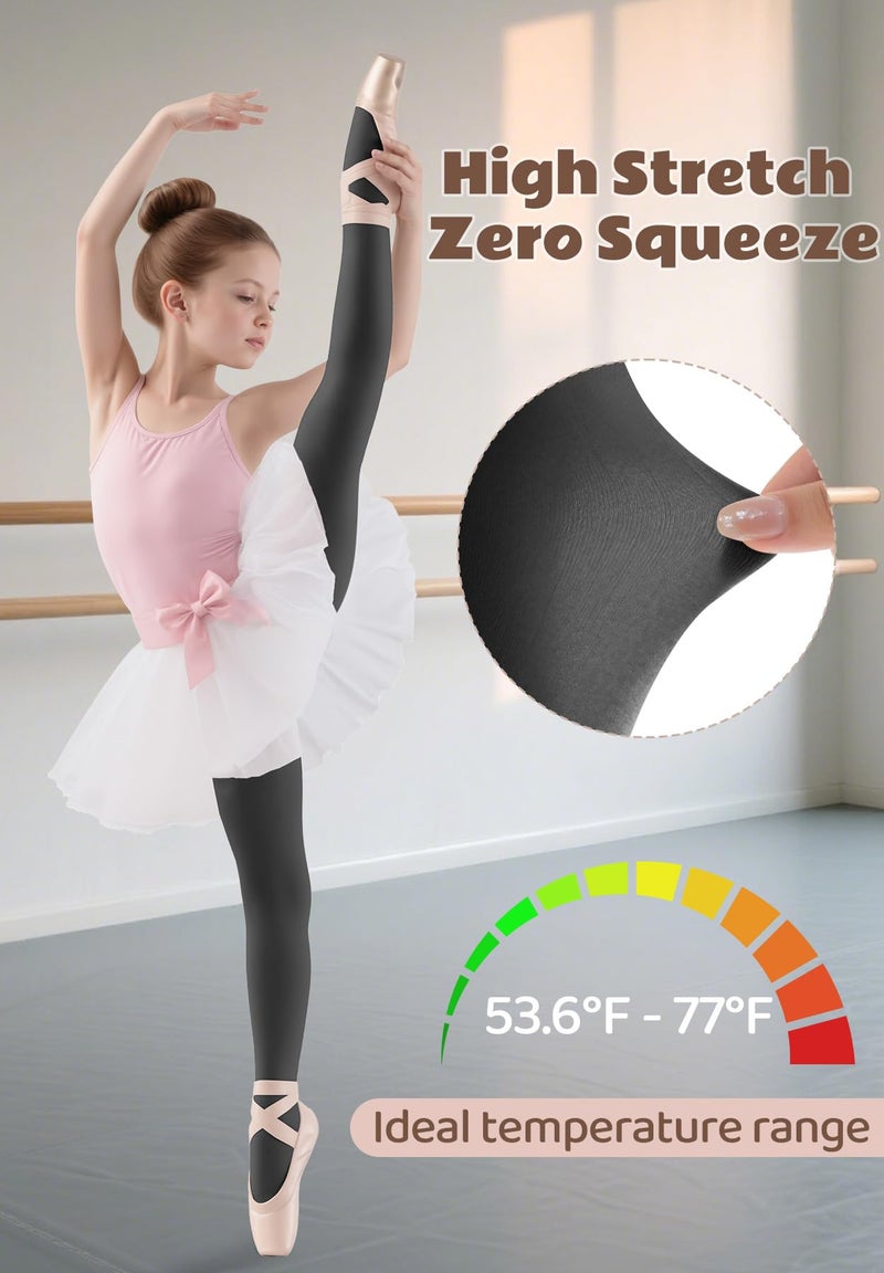 Zando Black Tights for Girls 4-6 - Ultra Soft Black Ballet Tights for Girls 3-4T Elastic Ballet Footed Halloween Tight Girl for Daily School Christmas 3-6 Years - Image 2