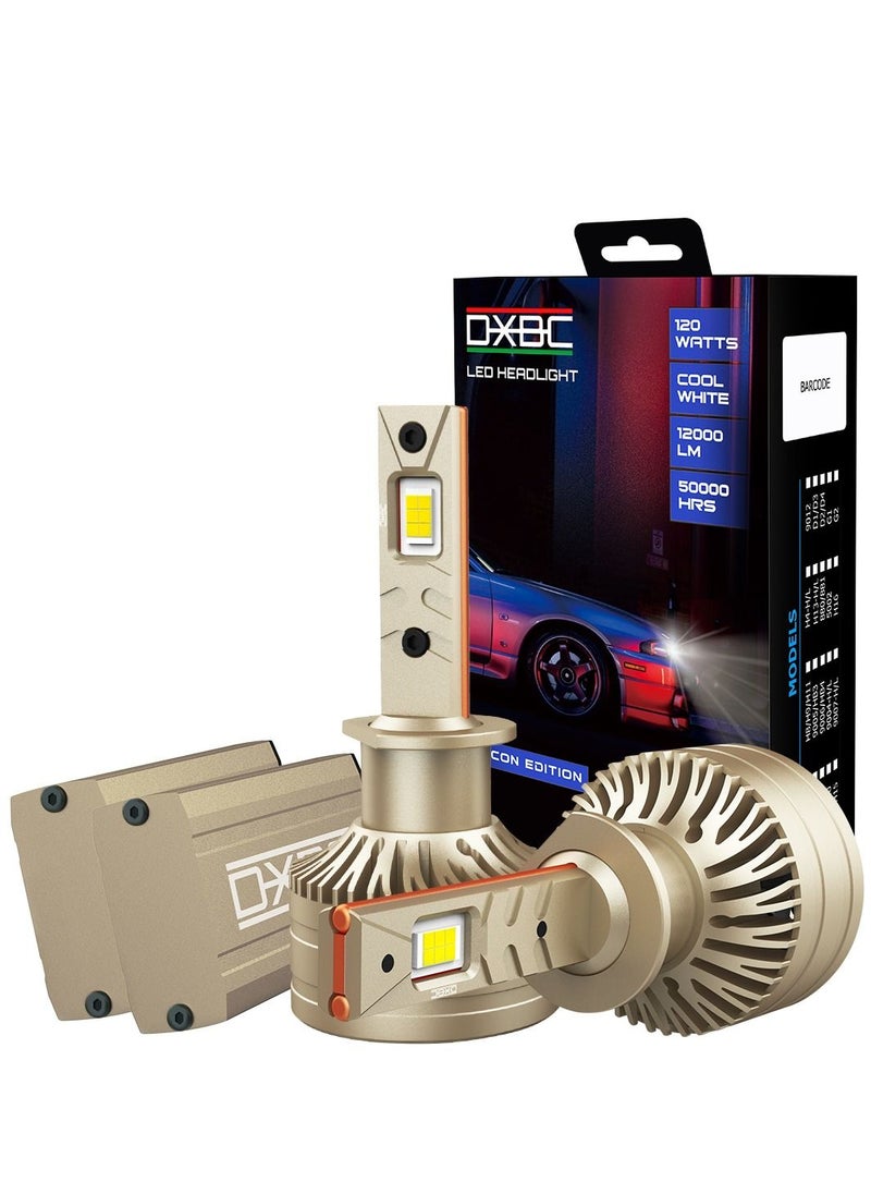 DXB-C - FALCON H1 LED Car Headlight Bulbs, 120W 12000LM 300% Extremely Bright Light, 6500K Cool White LED Bulb for Low Beam and High Beam Headlights, Plug and Play, IP68 - Pack of 2 - Image 1