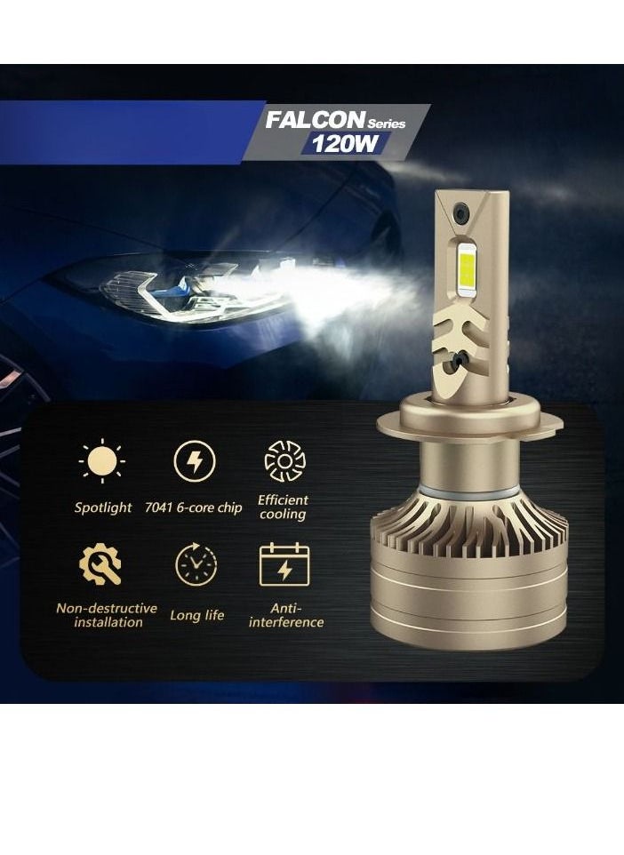DXB-C - FALCON H1 LED Car Headlight Bulbs, 120W 12000LM 300% Extremely Bright Light, 6500K Cool White LED Bulb for Low Beam and High Beam Headlights, Plug and Play, IP68 - Pack of 2 - Image 1