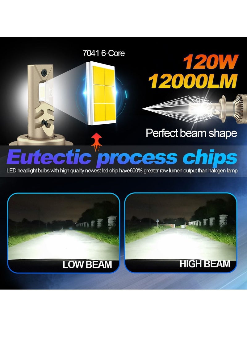 DXB-C - FALCON H1 LED Car Headlight Bulbs, 120W 12000LM 300% Extremely Bright Light, 6500K Cool White LED Bulb for Low Beam and High Beam Headlights, Plug and Play, IP68 - Pack of 2 - Image 1