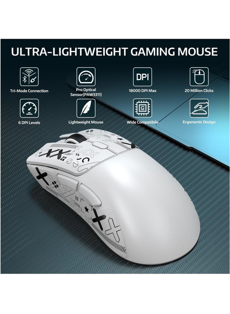 Attack Shark R1 59g Ultra-Light Gaming Mouse - Wireless/Wired (Bluetooth + 2.4G), 18000 max DPI, 65H Battery with Braid Cable - Image 3