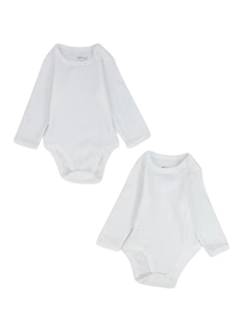 بدلة داخلية بيضاء بأكمام طويلة - للجنسين (عبوة من قطعتين)