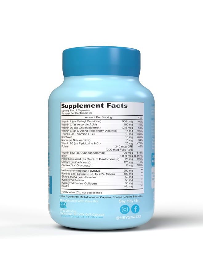HEY GIRL NUTRITION Hair Vitamins To Help Thinning and Fallout - Hair Supplement To Grow Hair Faster, Stronger & Have Healthy Skin & Nails - Scientifically Made With Biotin, Keratin, Folic Acid, Vitamin B, C, 60 Capsules - Image 2