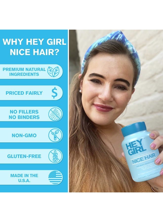 HEY GIRL NUTRITION Hair Vitamins To Help Thinning and Fallout - Hair Supplement To Grow Hair Faster, Stronger & Have Healthy Skin & Nails - Scientifically Made With Biotin, Keratin, Folic Acid, Vitamin B, C, 60 Capsules - Image 5