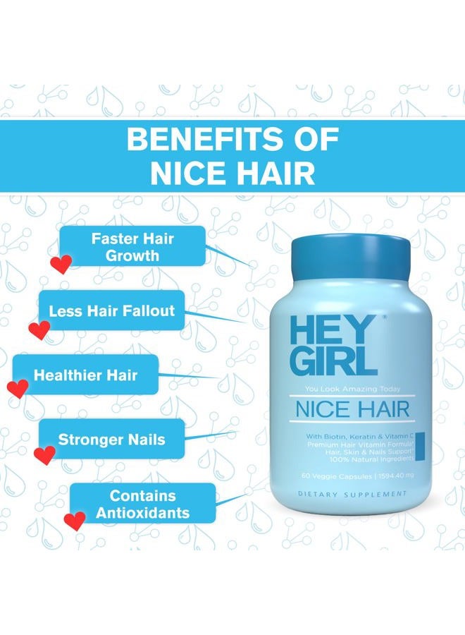 HEY GIRL NUTRITION Hair Vitamins To Help Thinning and Fallout - Hair Supplement To Grow Hair Faster, Stronger & Have Healthy Skin & Nails - Scientifically Made With Biotin, Keratin, Folic Acid, Vitamin B, C, 60 Capsules - Image 3